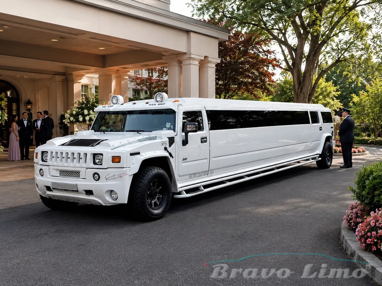White Hummer H2 Stretch Limousine for prom limo rental